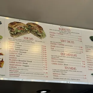 Menu as of April 2024