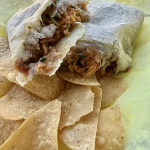 Bean, Cheese, Rice, Onion and Cilantro Burrito.