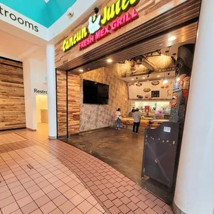 the entrance to the restaurant