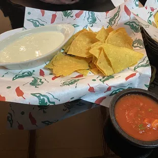 Cheese dip and salsa