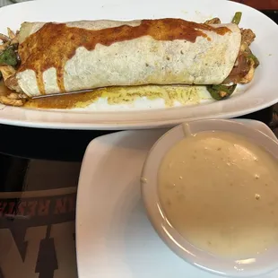 Burrito with Queso sauce on the side