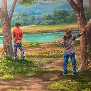 Painting on the men's bathroom wall...hilarious