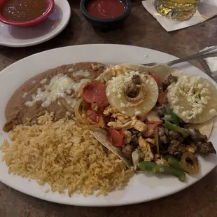 Tropical, quesadilla with pineapple, chicken, steak, mushroom... Delicious  Quesadilla Tropicana Quesadilla ... no shrimp! Was incredible!