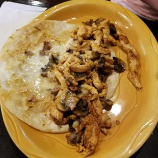 Chicken, cheese, and mushroom quesadilla