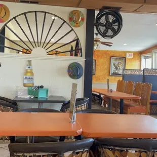tables and chairs in a restaurant