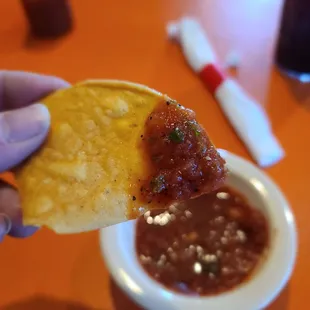 I could eat this salsa with a spoon. Thankfully, they give me something better!