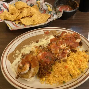 Burrito Chingon, Spanish Mexican Rice &amp; frijoles. I added the provided salsa on top.YUMMM. My new favorite!!