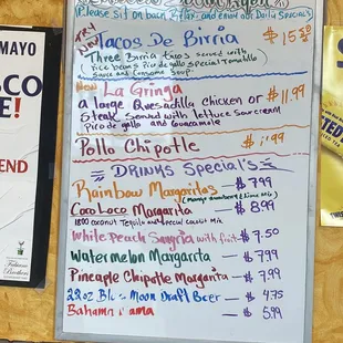 Tonight&apos;s specials! Yummm! 10/28/23