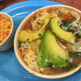 Cup of chicken tortilla soup. Absolutely delicious!