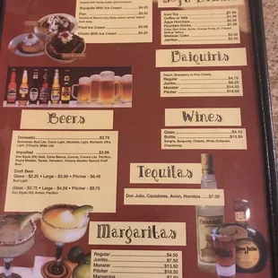Drink menu 2018. The margarita was not so good on our last visit