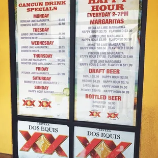 the menu for the restaurant