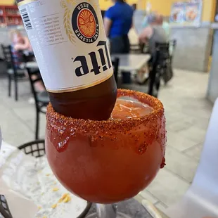 Michelada.  At first sip it&apos;s different but it gets even better.  These were great and only $5.25!!