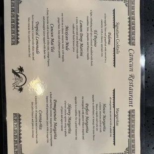 New drink menu at Cancun. They just opened their bar and everything is amazing!