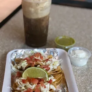 Potato Tacos and Root Beer Float.