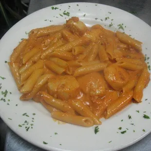 a plate of penne and cheese