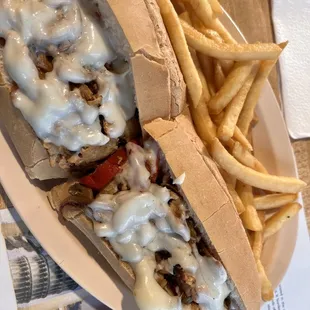 Chicken Cheese Steak Hoagie Sub with French Fries