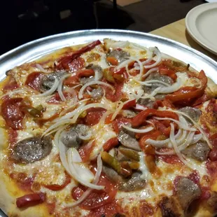 a pizza on a pan