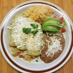 Enchiladas verdes de camaron Green cheese Enchiladas