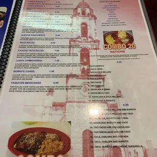 a menu for combo