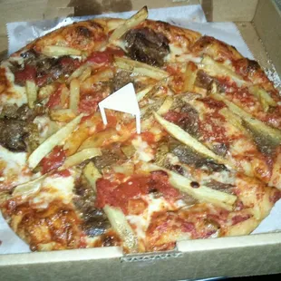 Small steak and fries pizza