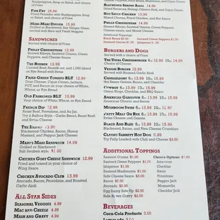 Menu as of March 30, 2023