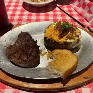 Club Steak with a loaded potato