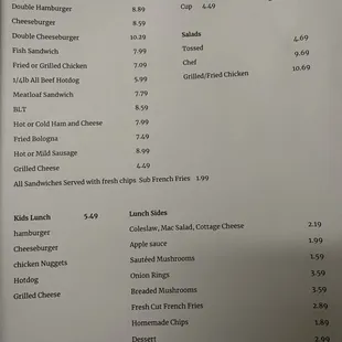 Lunch menu