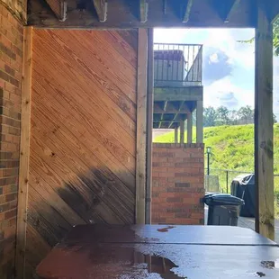 Water dripping from top deck onto the  lukewarm hot tub