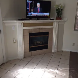 We loved to sit in front of the lit fireplace