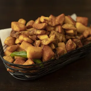 a basket of food on a table