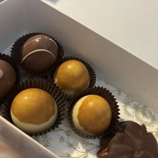 Truffles and a chocolate turtle