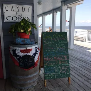 a sign for candy and corks