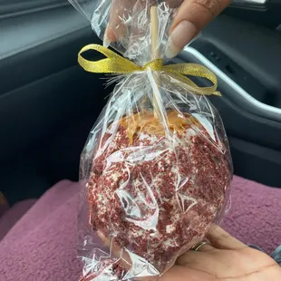 Red Velvet Caramel Candy Apple