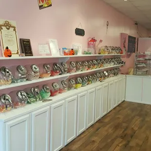 a candy shop with pink walls