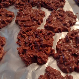 a tray of chocolate cookies