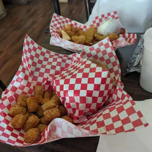 Double cheeseburger and catfish shrimp platter