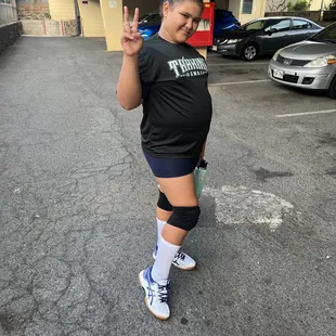 Knee pads, shorts and shoes