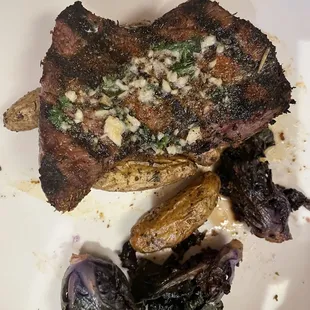 Blackened sirloin with roasted potatoes and kale sprouts