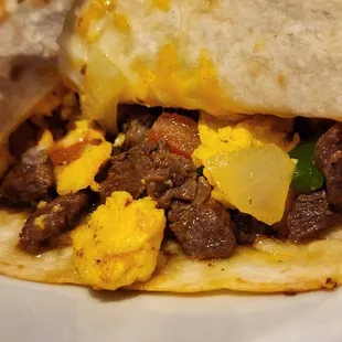 A look inside the steak breakfast quesadilla special