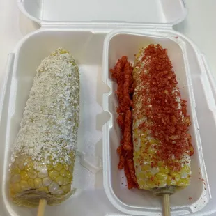 Original elote and hot Cheetos elote