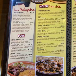a menu for a mexican restaurant