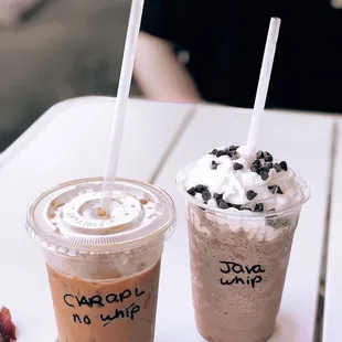 Iced caramel-apple latte and Java Chip Frappe