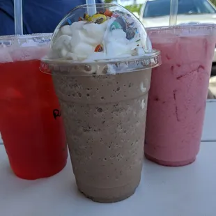 Raspberry tea, Frappe &amp; strawberry Italian soda.