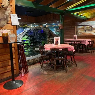 Waterfall in dining area.