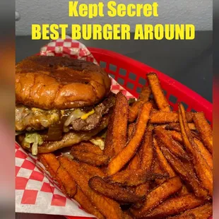 Village burger w/ sweet potato fry