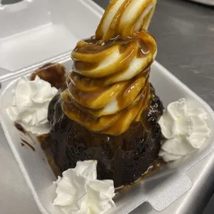 Chocolate molten cake w/ caramel ice cream