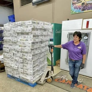 A pallet of king cakes being prepared for shipment around the world.