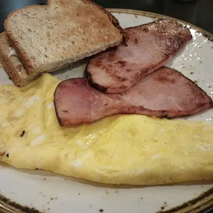 Morning start - scrambled eggs, ham, &amp; wheat toast