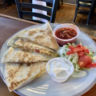 quesadilla and salad