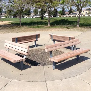 Benches in between the 2 play areas